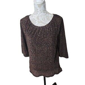 Soft Surroundings Top Shimmer Animal Print Pleated 3/4 Sleeve Women's XS